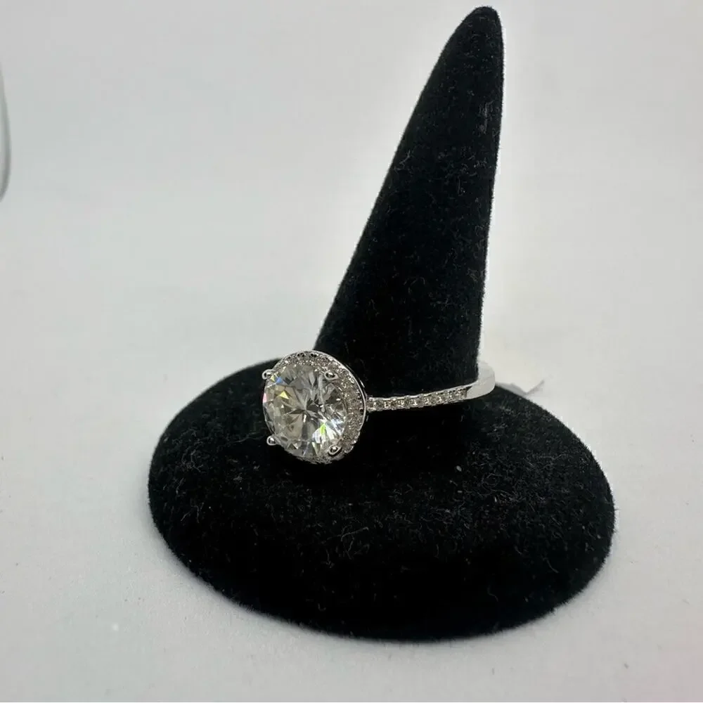 Moissanite Halo Ring Engagement Wedding Brilliant Round Cut 925 GRA 2 Ct Size 7